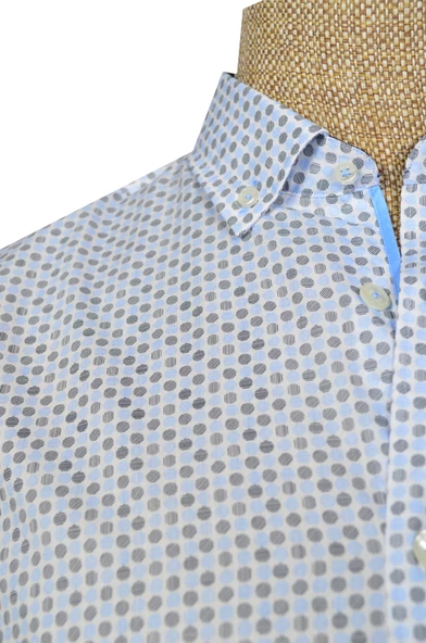 Cengiz İnler Standart Yaka Çizgili Puantiye Desen Slim Fit Erkek Pamuk Gömlek - 3