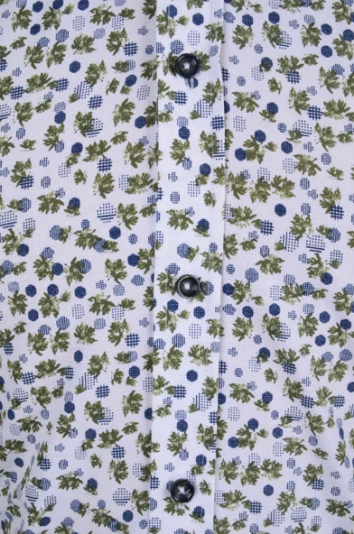 Cengiz İnler Standart Yaka Puantiye Çiçek Desen Slim Fit Erkek Pamuk Gömlek - 12