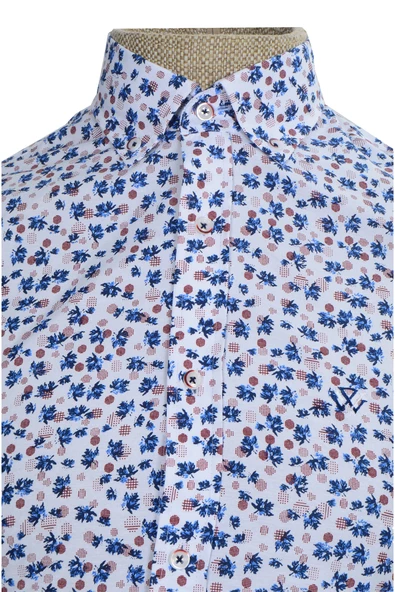 Cengiz İnler Standart Yaka Puantiye Çiçek Desen Slim Fit Erkek Pamuk Gömlek - 7
