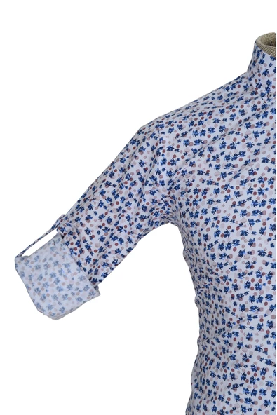 Cengiz İnler Standart Yaka Puantiye Çiçek Desen Slim Fit Erkek Pamuk Gömlek - 4