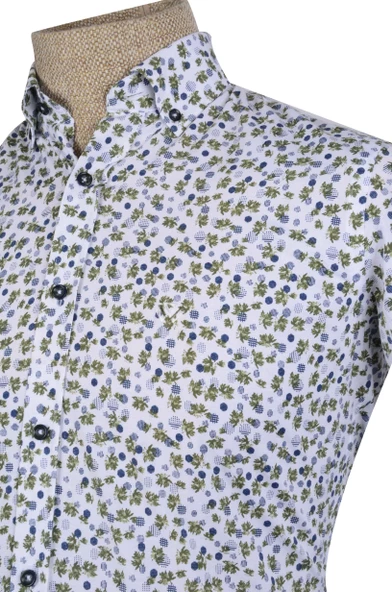 Cengiz İnler Standart Yaka Puantiye Çiçek Desen Slim Fit Erkek Pamuk Gömlek - 11