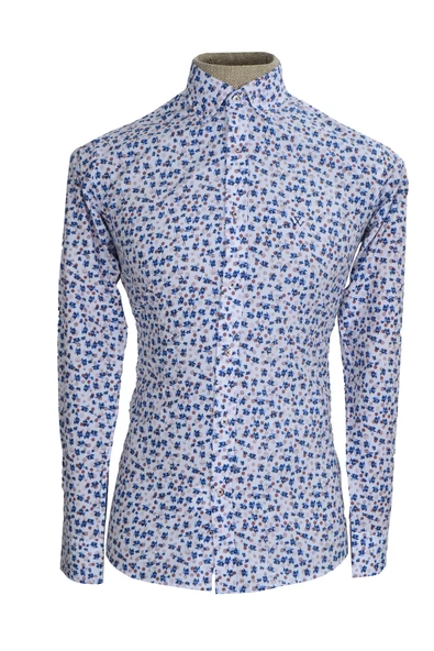 Cengiz İnler Standart Yaka Puantiye Çiçek Desen Slim Fit Erkek Pamuk Gömlek - 5