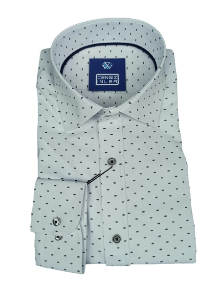 Cengiz İnler Standart Yaka Sinek Desen Slim Fit Erkek Pamuk Gömlek - 6