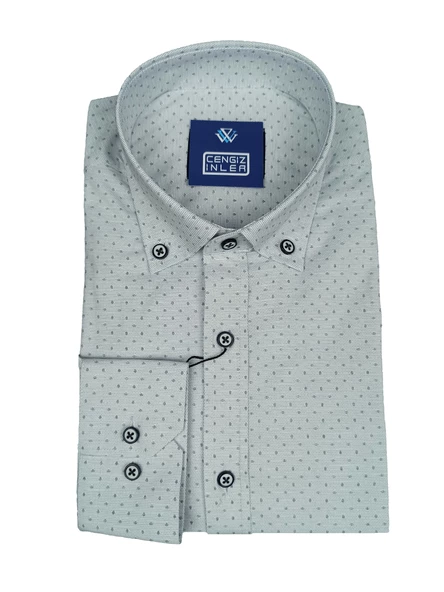 Cengiz İnler Standart Yaka Sinek Desen Slim Fit Erkek Pamuk Gömlek - 8