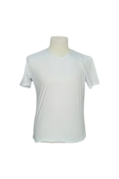 Cengiz İnler V Yaka Düz Slim Erkek T-shirt - Resim 7