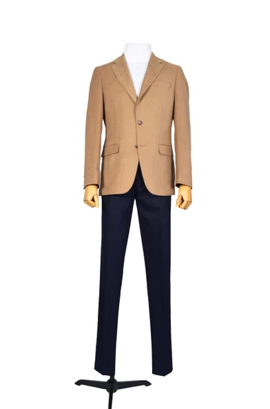 Cengiz İnler Çapraz Çizgili Mono Yaka Çift Düğme Slim Erkek Ceket - Resim 5