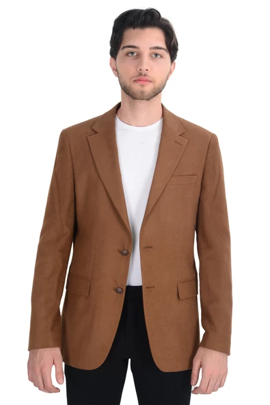 Cengiz İnler Çapraz Çizgili Mono Yaka Çift Düğme Slim Erkek Ceket - Resim 10