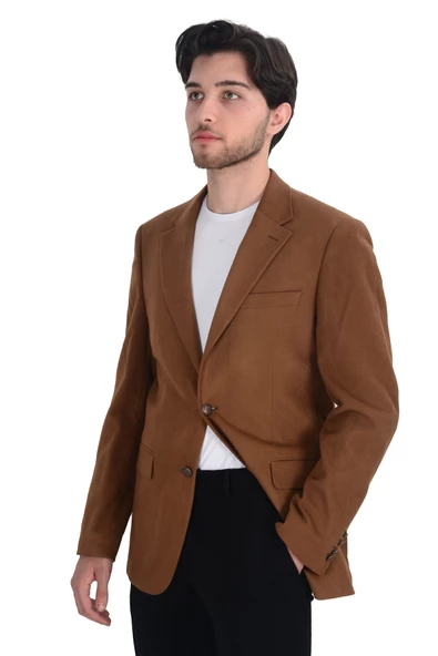 Cengiz İnler Çapraz Çizgili Mono Yaka Çift Düğme Slim Erkek Ceket - Resim 7