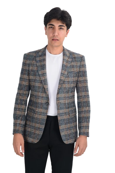 Cengiz İnler Kırçıl Desen Kırlangıç Yaka Tek Düğme Slim Erkek Ceket - 5