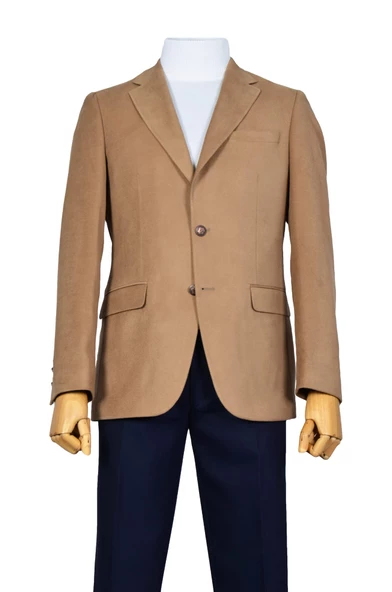 Cengiz İnler Çapraz Çizgili Mono Yaka Çift Düğme Slim Erkek Ceket - Resim 4