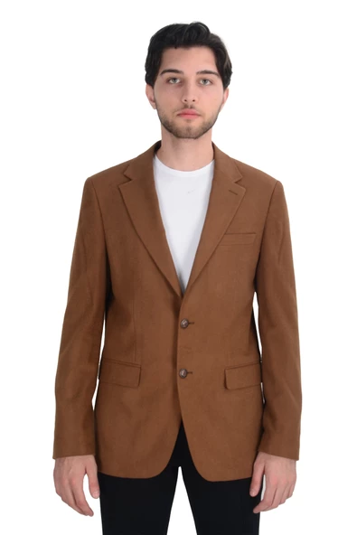 Cengiz İnler Çapraz Çizgili Mono Yaka Çift Düğme Slim Erkek Ceket - Resim 8