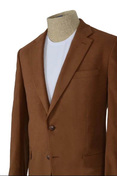 Cengiz İnler Çapraz Çizgili Mono Yaka Çift Düğme Slim Erkek Ceket - Resim 9