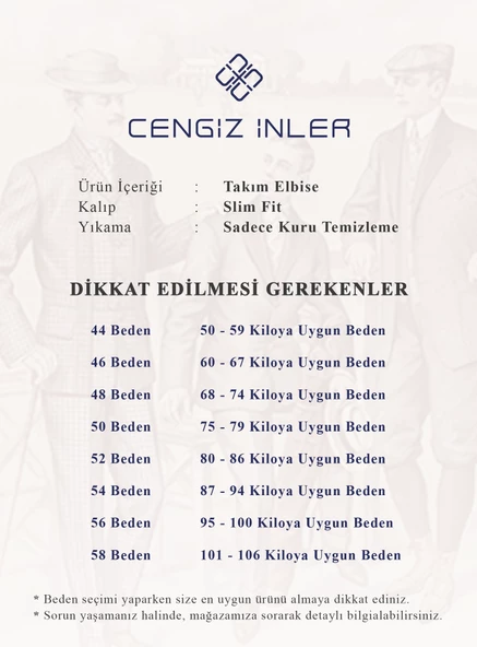 Cengiz İnler PötiKare Çift Düğme 4 Drop Klasik Erkek Takım Elbise