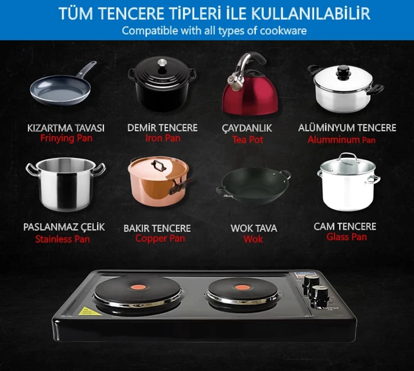 Kunhya İki Gözlü Elektrikli Ocak Siyah Emaye - 6