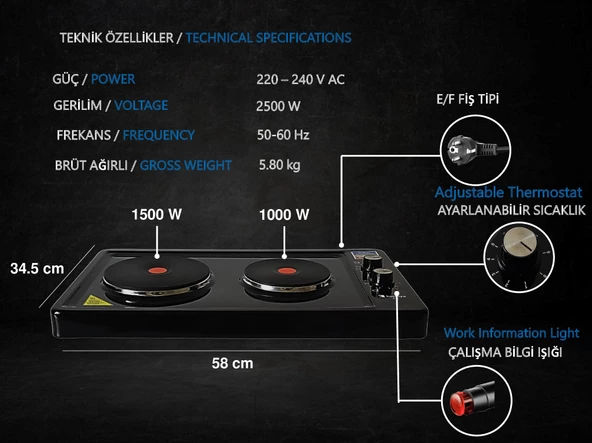 Kunhya İki Gözlü Elektrikli Ocak Siyah Emaye - 5