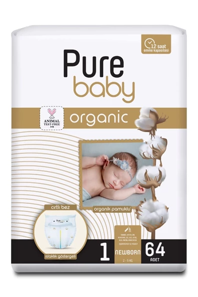 Pure Baby Organik Pamuklu Cırtlı Bez 4lü Paket 1 Numara Yenidogan 256 Adet - 2