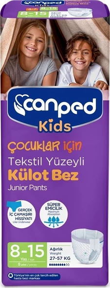 Canped Kids Çoçuklar Için Külot Bez Tekstil Yüzeyli Yaş8-15 (27-57kg) 48 Adet (6pk8)