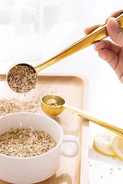 BUFFER® Mandallı Kahve Ölçü Kaşığı Gold Çok Fonksiyonlu Paslanmaz Çelik Kaşık - 10
