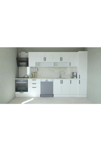 Mobilique 340cm Tezgahsız Hazır Mutfak 3Çkm Beyaz-Beyaz
