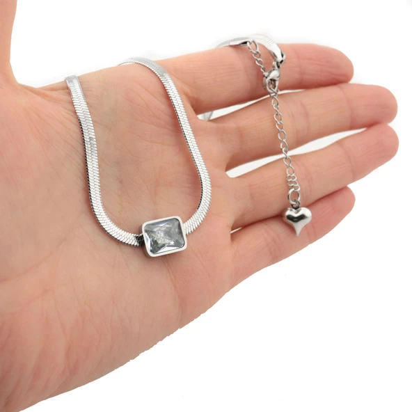 Pigado Paslanmaz Çelik Yılan Derisi Ezme Zincir Baget Kolye - Resim 4