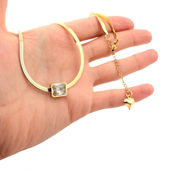 Pigado Paslanmaz Çelik Yılan Derisi Ezme Zincir Baget Kolye - Resim 2