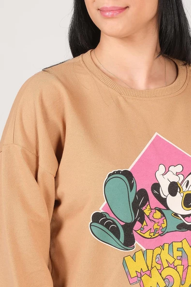 Kadın Mickey Mouse Baskılı Eşofman Takımı Camel - 6