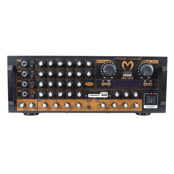 MAGICVOICE MV-1232 2*80W USB/SD BT UK-BALANS 4 MİK GİRİŞ-4 HOP ÇIKIŞLI STEREO TRAFOSUZ MIXER KÜP ANFİ - 2