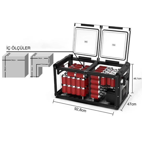 Iceco Vl75prod 12/24Volt 220Volt 75 Litre Çift Bölmeli Outdoor Kompresörlü Oto Buzdolabı/Dondurucu - 5