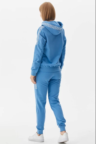 Sim Örgü Detaylı Kapüşonlu Eşofman Takım - Mavi - Resim 6