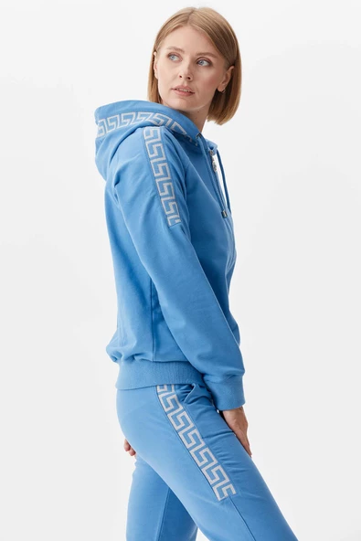 Sim Örgü Detaylı Kapüşonlu Eşofman Takım - Mavi - Resim 2