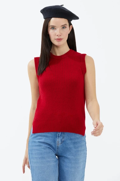 Sıfır Yaka Triko Süveter - Kırmızı - Resim 2