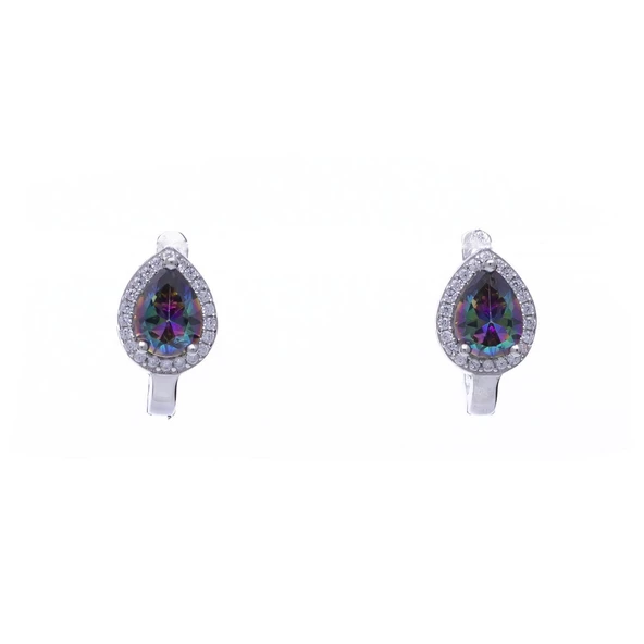 Damla Model Mistik Topaz Taşlı 925 Ayar Gümüş Kadın Üçlü Set - 5