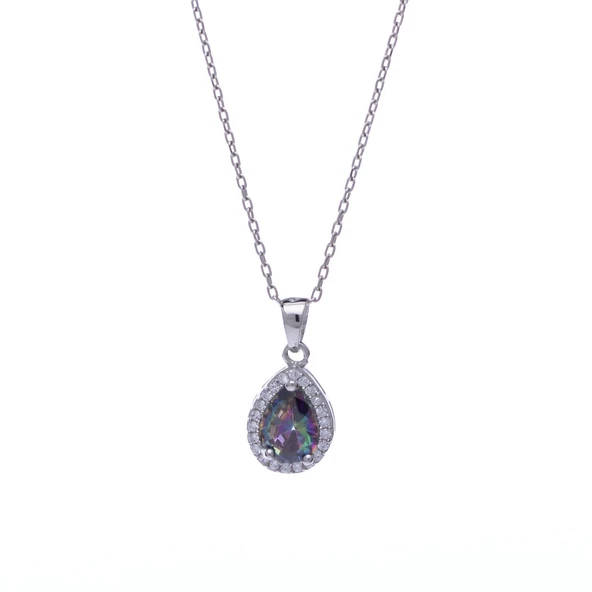 Damla Model Mistik Topaz Taşlı 925 Ayar Gümüş Kadın Üçlü Set - 3