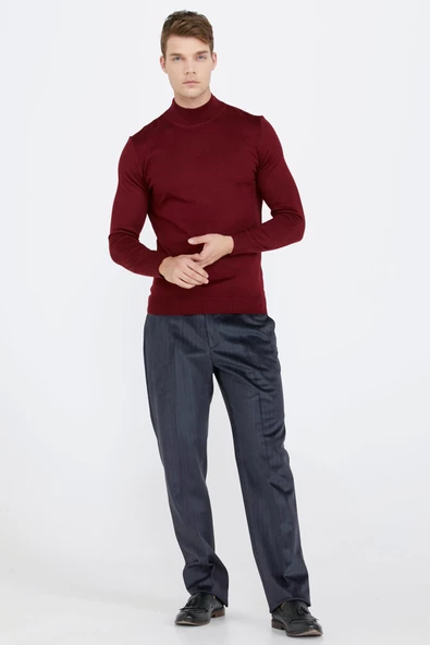 Erkek Yarım Boğazlı Triko Kazak - Bordo - 2