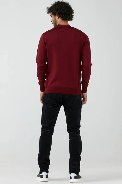 Erkek Şal Yaka Düğmeli Triko Hırka - Bordo - Resim 2