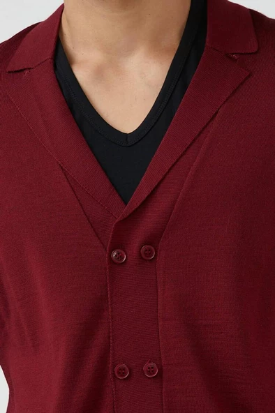 Erkek Şal Yaka Düğmeli Triko Hırka - Bordo - Resim 3