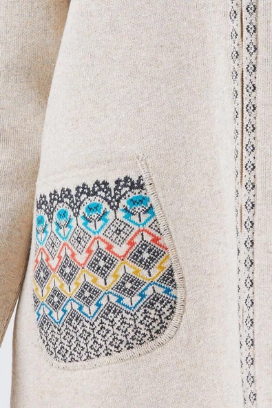 Kadın Fermuarlı Cepli Triko Ceket - Bej - Antrasit - 3