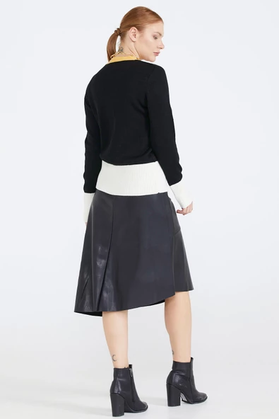 Kadın Renkli Cepli Triko Hırka - Siyah - Resim 4