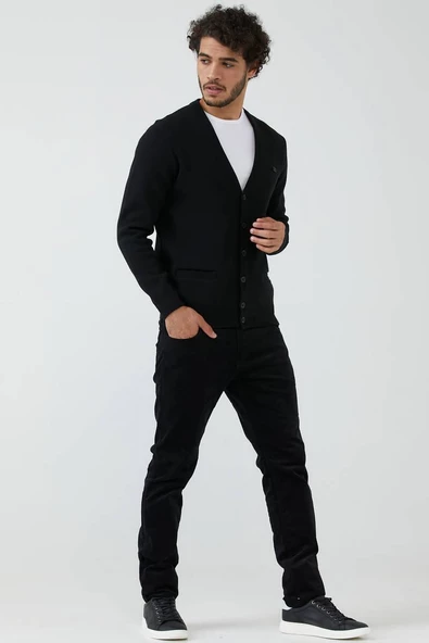 Erkek Cepli Triko Hırka - Siyah - 2