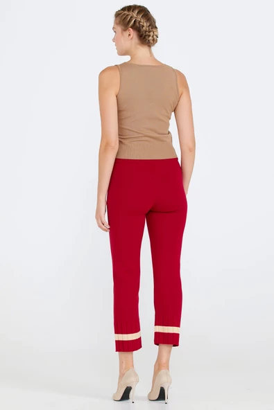 Paça Detaylı Triko Pantolon - Kırmızı - 3