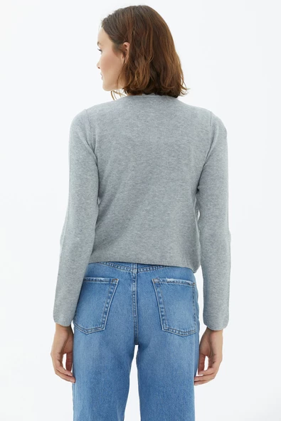 İçi Croplu Hırka Takım - Gri - 5