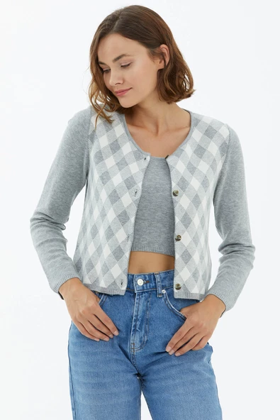 İçi Croplu Hırka Takım - Gri - 2