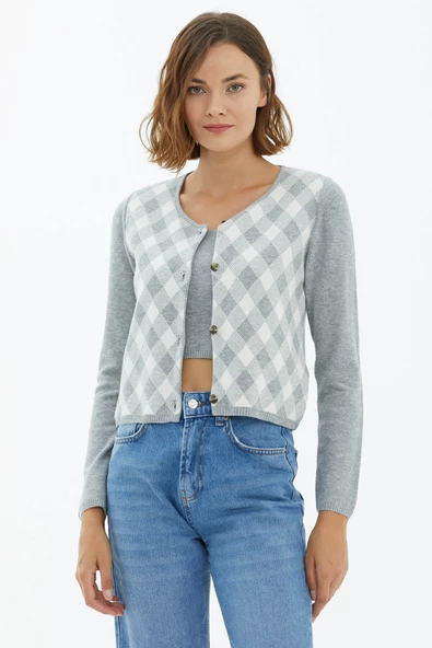 İçi Croplu Hırka Takım - Gri