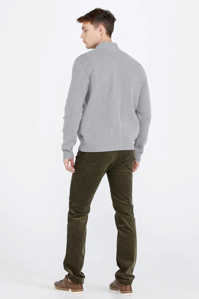 Nakış Detaylı Cepli Erkek Triko Ceket - Açık Gri - 4