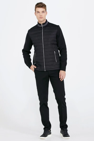 Fermuarlı Kapitone Erkek Mont - Siyah - 2