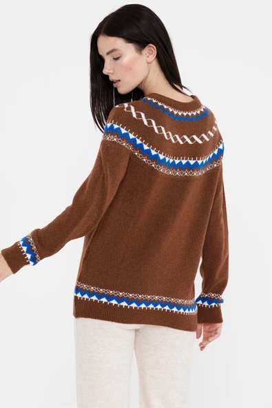 Sıfır Yaka Triko Kazak - Taba - Resim 4