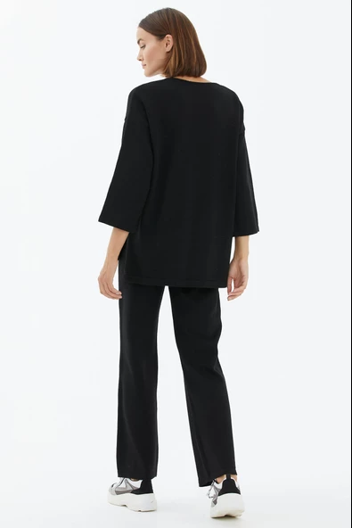 V Yaka İkili Triko Takım - Siyah - Resim 4
