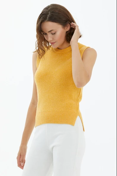 Sıfır Yaka Triko Süveter - Hardal - 3