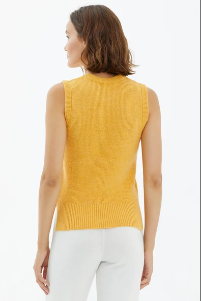 Sıfır Yaka Triko Süveter - Hardal - 4