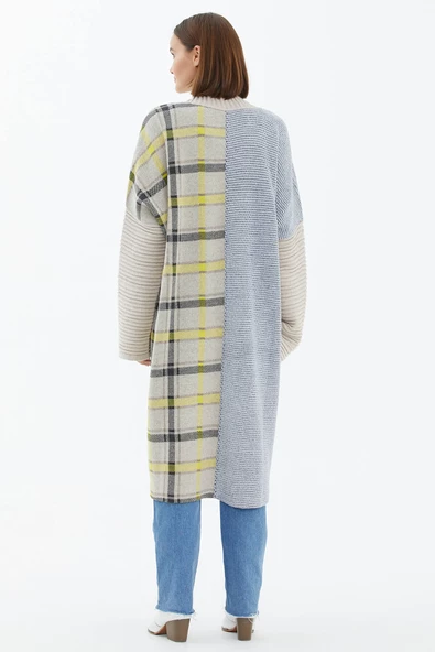 Şal Yaka Uzun Triko Hırka - Bej - Resim 6